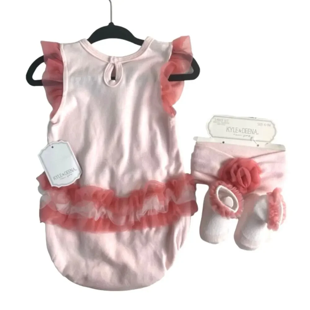 NWT Kyle & Deena Girls Easter 3 Piece Set Bodysuit Headband Socks 6-9 Months